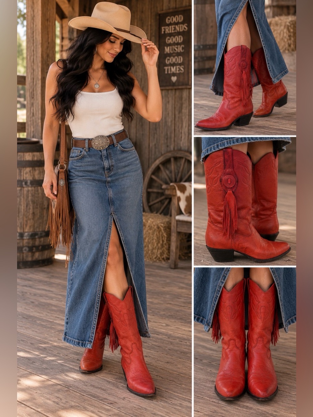 Laredo Red Leather Western Cowboy Boots Tassel Fringe Pointed Toe size 7.5